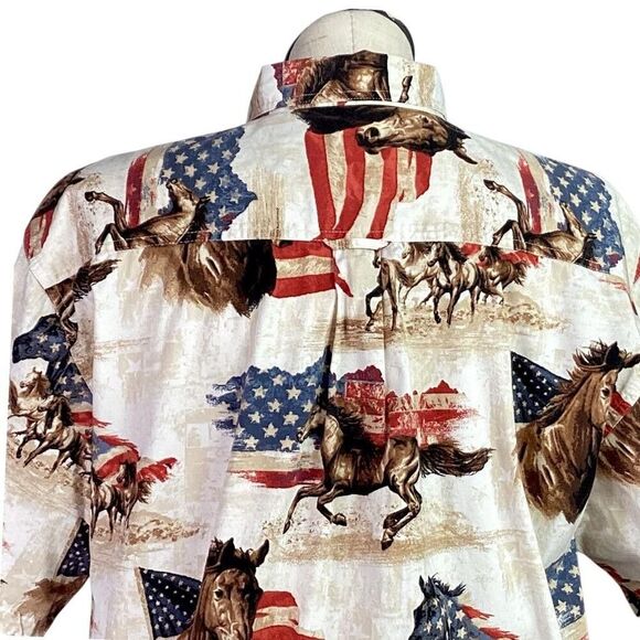 Bit & Bridle Shirt Mens XL Ivory Western US Flag Horse Rodeo Cowboy Patriotic - Picture 5 of 6